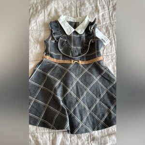 Janie and Jack Gray Plaid Dress with Tan Accents